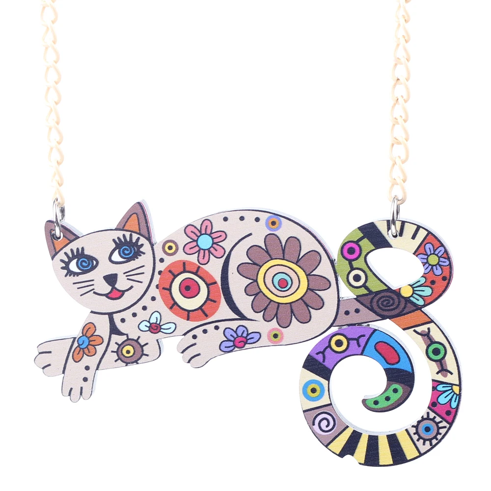 Bonsny Acrylic Cat Necklace Choker Chain Cute Animal Design Fashion Jewelry For Women 2017 News Style Unique Design Brand