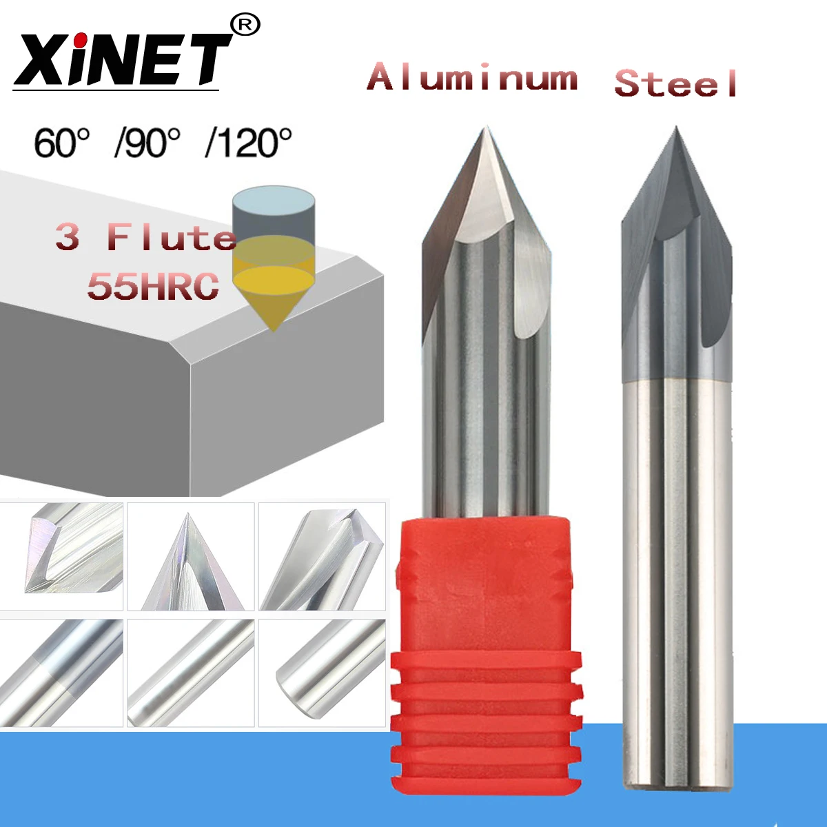 55HRC  CNC tungsten carbide aluminum and steel Chamfer milling cutter,30&45&60 degree tialn coated 3 flutes end mill