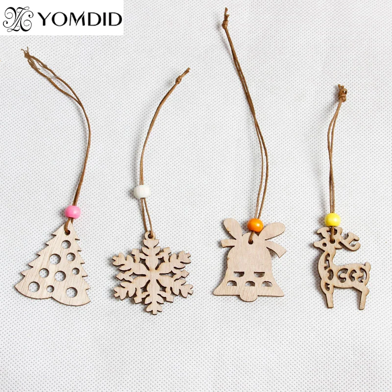 12 Pcs wood Christmas tree hanging ornaments Christmas bell Deer snowflake pendant New Year decoration Home Party festival decor