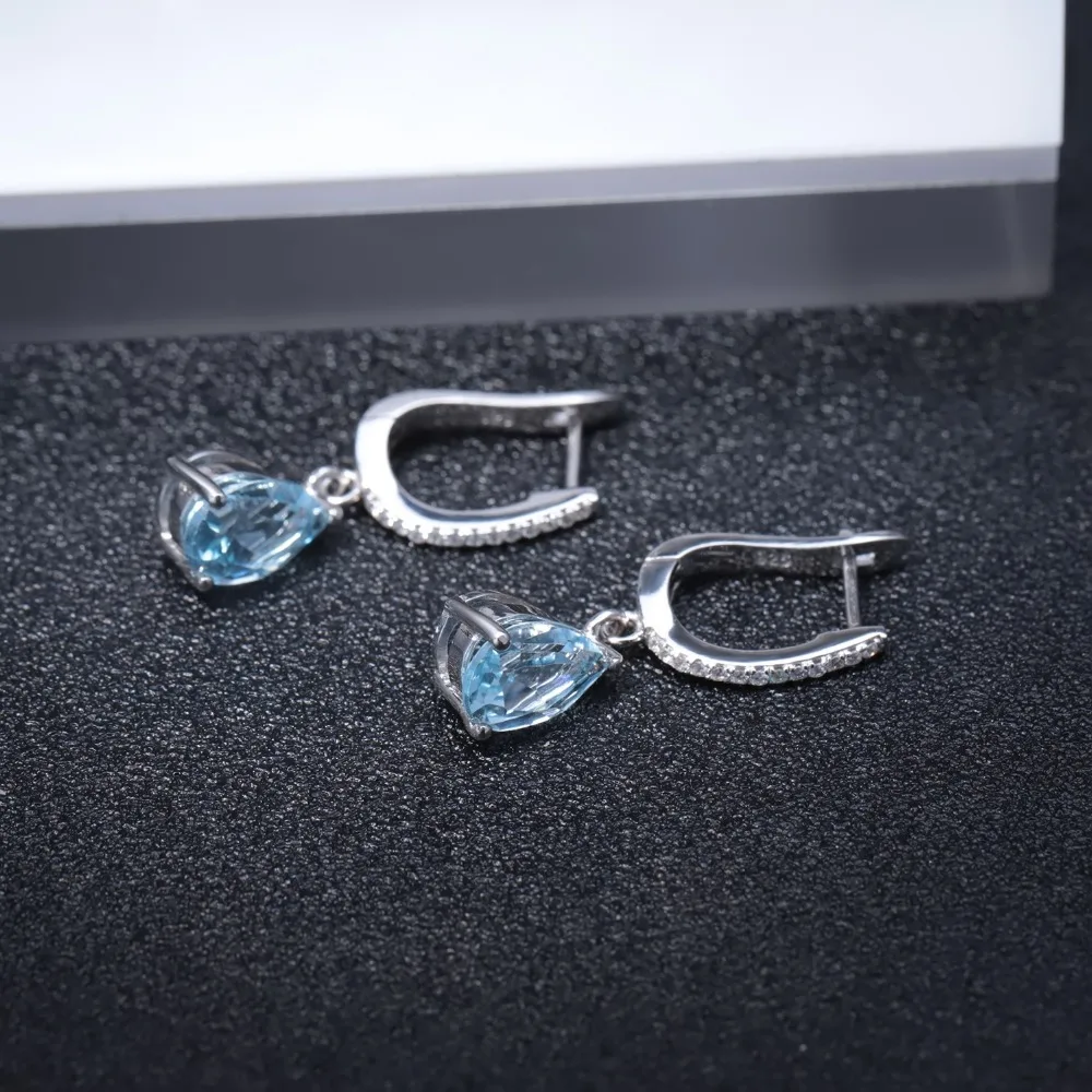 Gem\'s Ballet Natural Sky Blue Topaz Earrings Genuine 925 Sterling Silver Fine Jewelry 7x10mm Drop Earring For Women Fashion