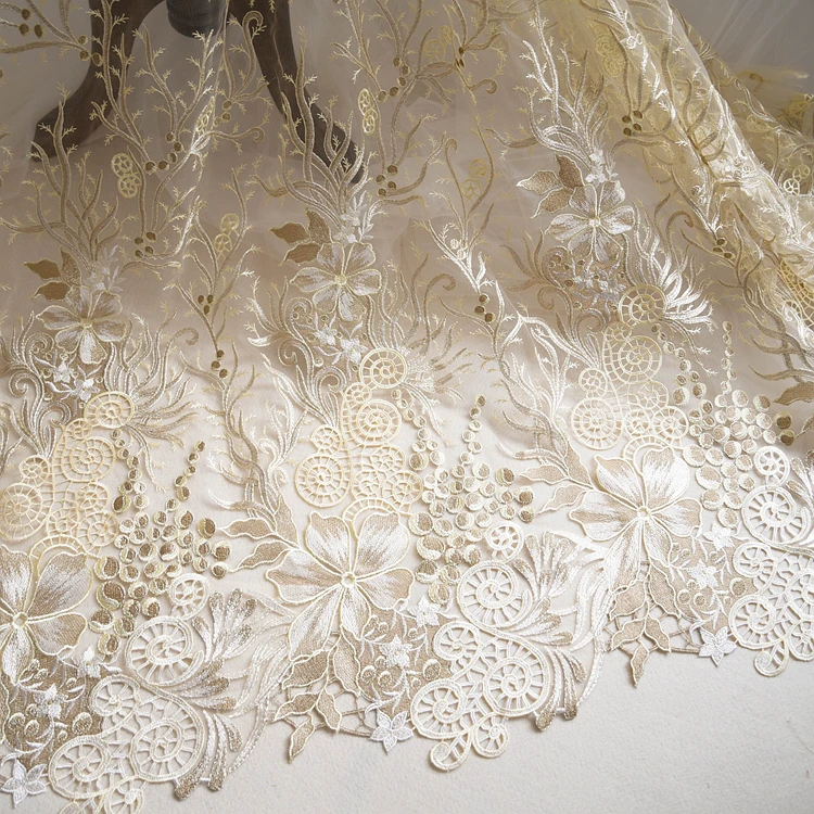 Tela de encaje bordado de estilo europeo y americano, tela de vestido de novia de alta gama, tela de encaje DIY