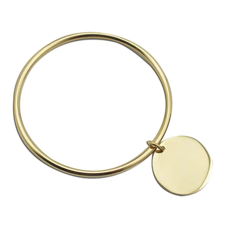 Hot Sale  Gold Color Stainless Steel Simple Round Plain Tag Charm Bangle Bracelet for Women Fashion Jewelry Wholesale