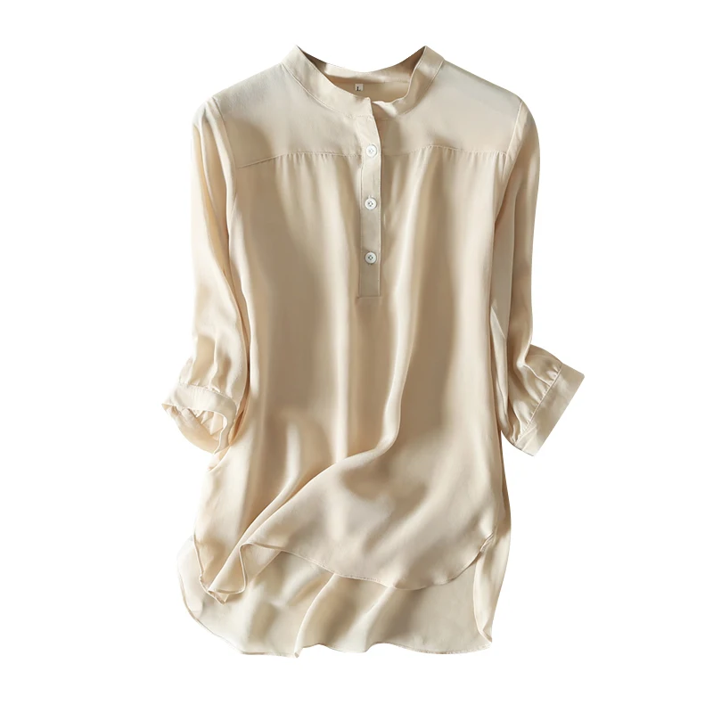 2023 Spring and Autumn three-quarter Sleeve Natural Silk Shirt office lady shirt