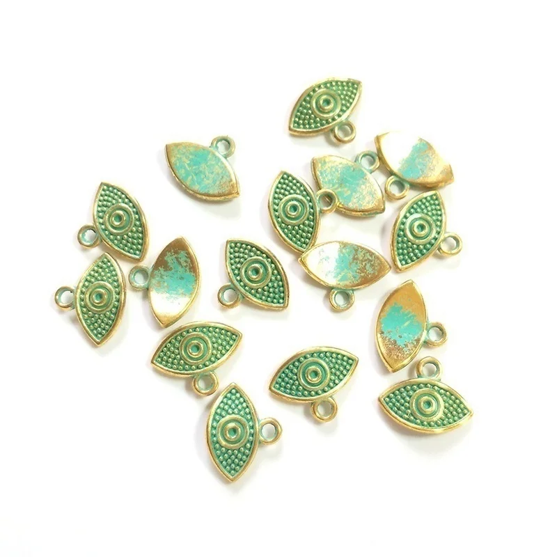 30pcs Evil Eyes Retro Patina Plated Zinc Alloy Green Charms Pendants For DIY Punk Jewelry Accessories PJ013