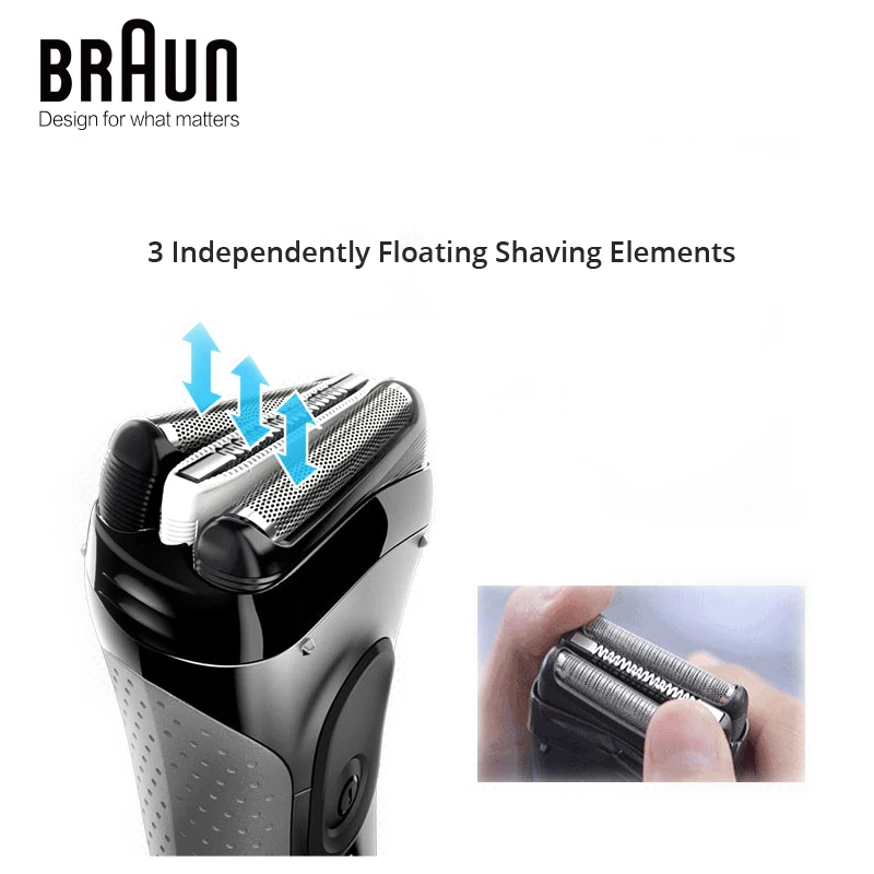 Braun Series3 3000S มีดโกนไฟฟ้าของผู้ชาย3อิสระใบโกนหนวดลอยตัวล้างทำความสะอาดได้ชาร์จเร็วแห้งและเปียกโกนหนวดไฟฟ้า