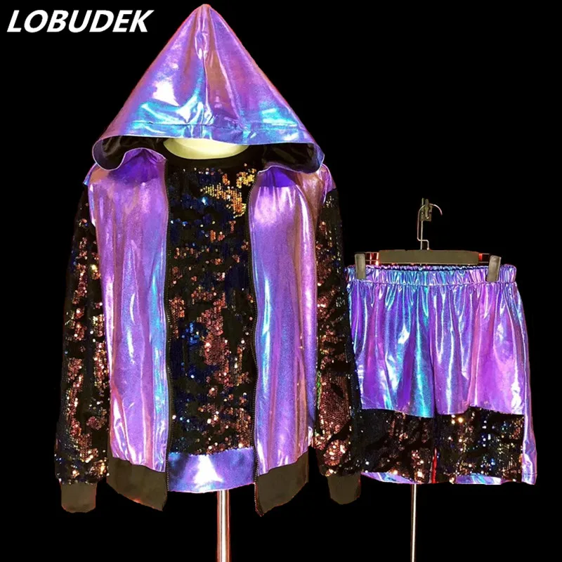 

Men Sequins Jacket HIP-Hop Baseball Costume Rock Dancer Performing Suit Bar Nightclub Tide Male Singer DJ DS Show Stage Outfits