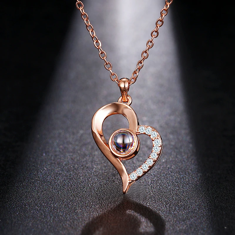 Emmaya Brand New Rose Gold color 100 Language I love You Necklace Memory Projection Pendant Wedding Letter Drop Shipping