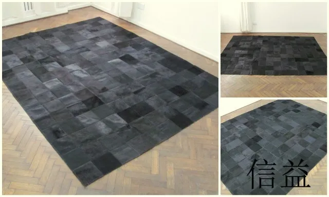 

Fashionable art carpet 100% natural genuine cowhide leather black carpet