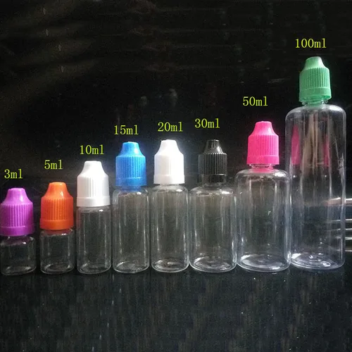 Imagen 2 del producto Botella vacía para líquido E, gotero de plástico PET con tapa a prueba de niños, Gel para uñas, 3ml, 5ml, 10ml, 15ml, 20ml, 30ml, 50ml, 100ml, 100 Uds.