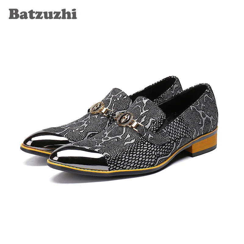 

Batzuzhi Brand Italian Style Men Dress Shoes Oxfords Pointed Metal Tip Toe Snake Pattern Business Leather Shoes Luxury Handmade