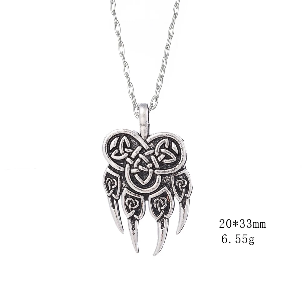 Teamer Viking Slavic Pendant Necklace For Women Men Veles God Symbol Warding Veles Bear Paw Talisman Amulet Necklaces Jewelry