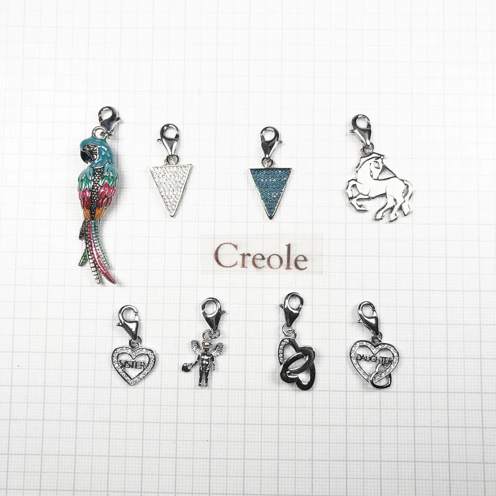 Link serca siostra córka anioł kolorowe papugi jednorożec trójkąt urok wisiorek, 2019 letnia biżuteria 925 Sterling Silver — zdjęcie 3