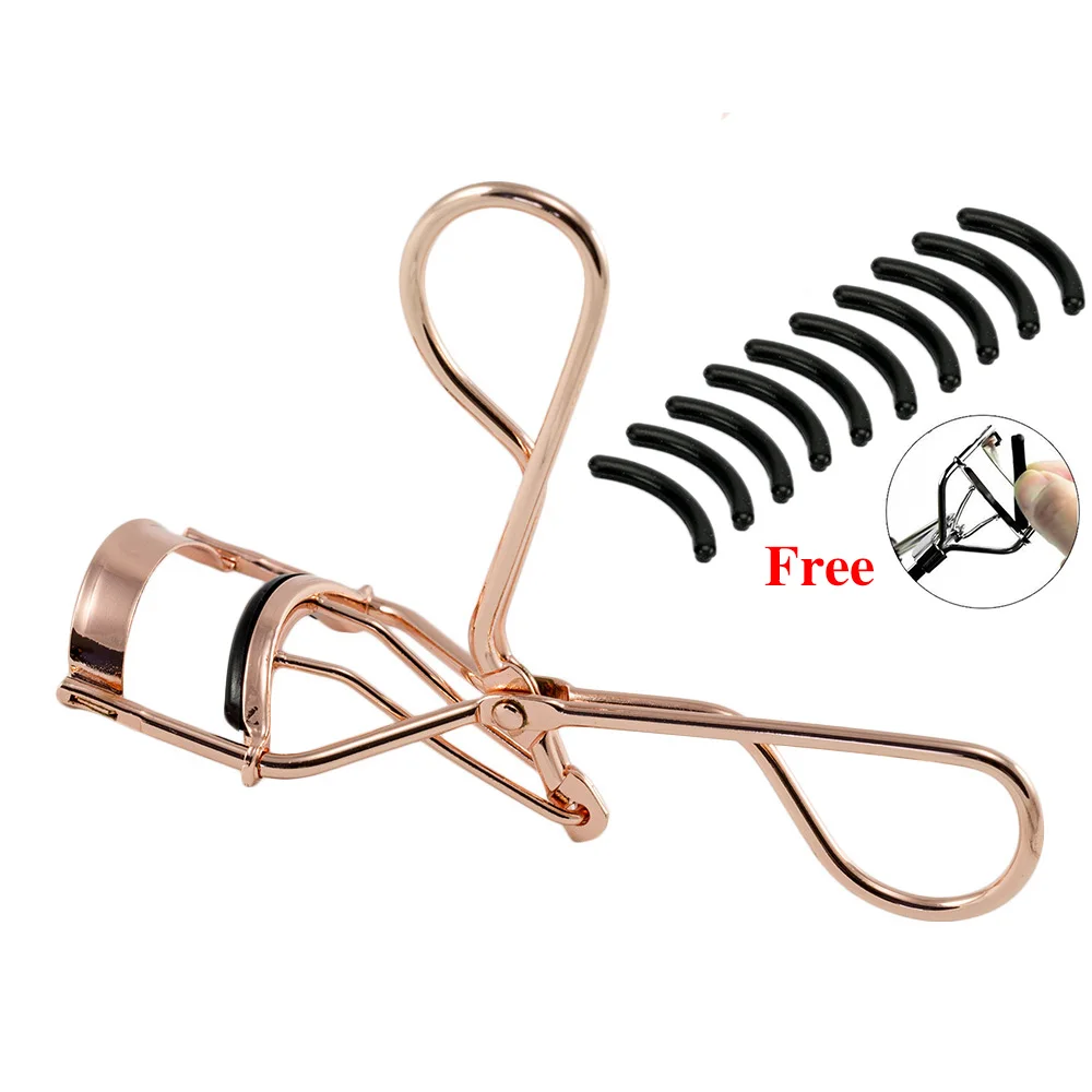 Proffessional Rose gold Eyelash Curler Eye lash Curling Clip Eyelash Cosmetic Makeup Tools Accessories with 10 free Silicone Pad