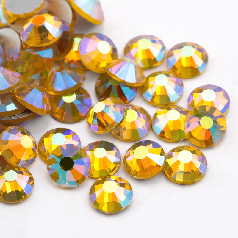 SS4-SS30 9Sizes Citrine AB Flat Back Nail Art Deco Non hotfix Rhinestones for Rhinestone & Decoration Crystal Glue On Stone