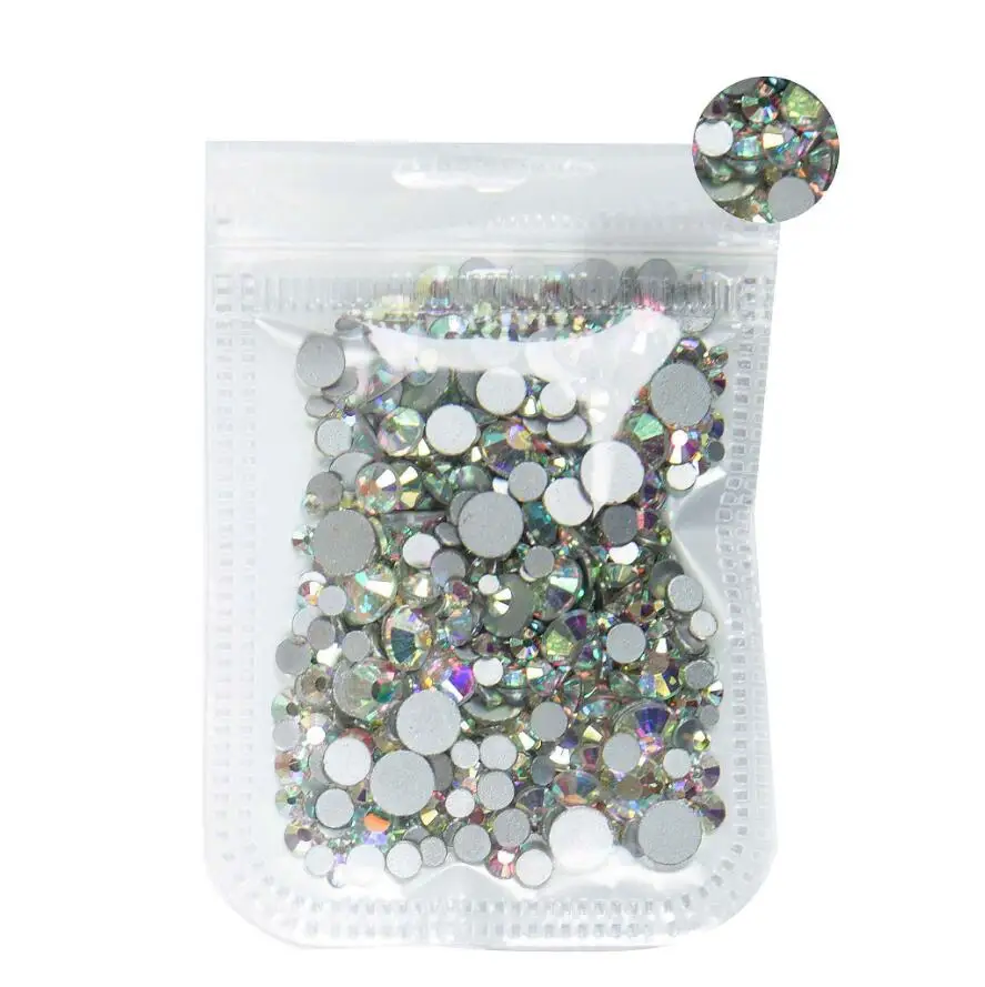 Flatback Crystal Rhinestone para Nail Art, strass não-Hotfix, vidro 3D, decoração Flatback, SS3-ss30 tamanhos mistos, 5g por saco