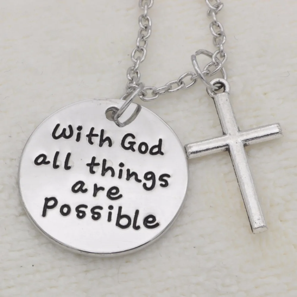 Fashion Inspirational Necklace cross with god all things are possible Alloy Necklace Chains Jewerly For Women N2038