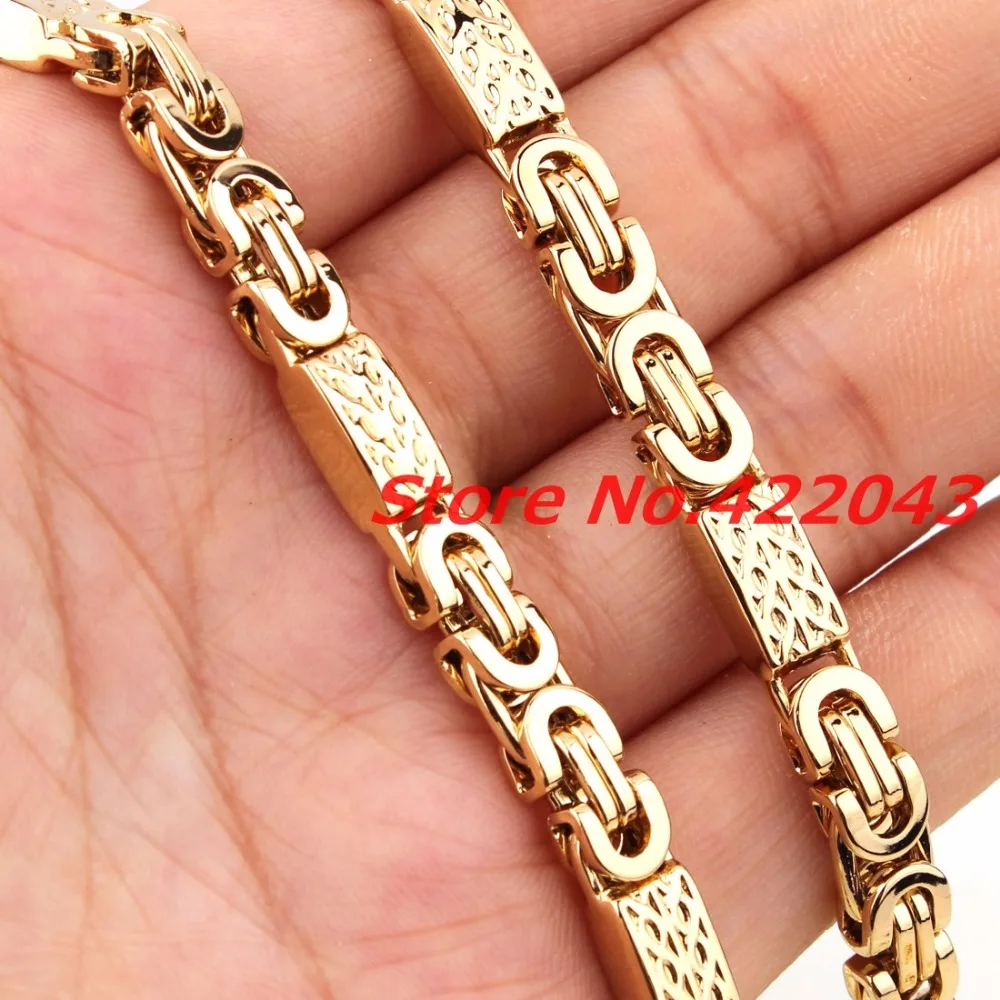 6mm Width Fashion Jewelry 316L Stainless Steel Gold color Byzantine Box Chain Mens Womens 22\