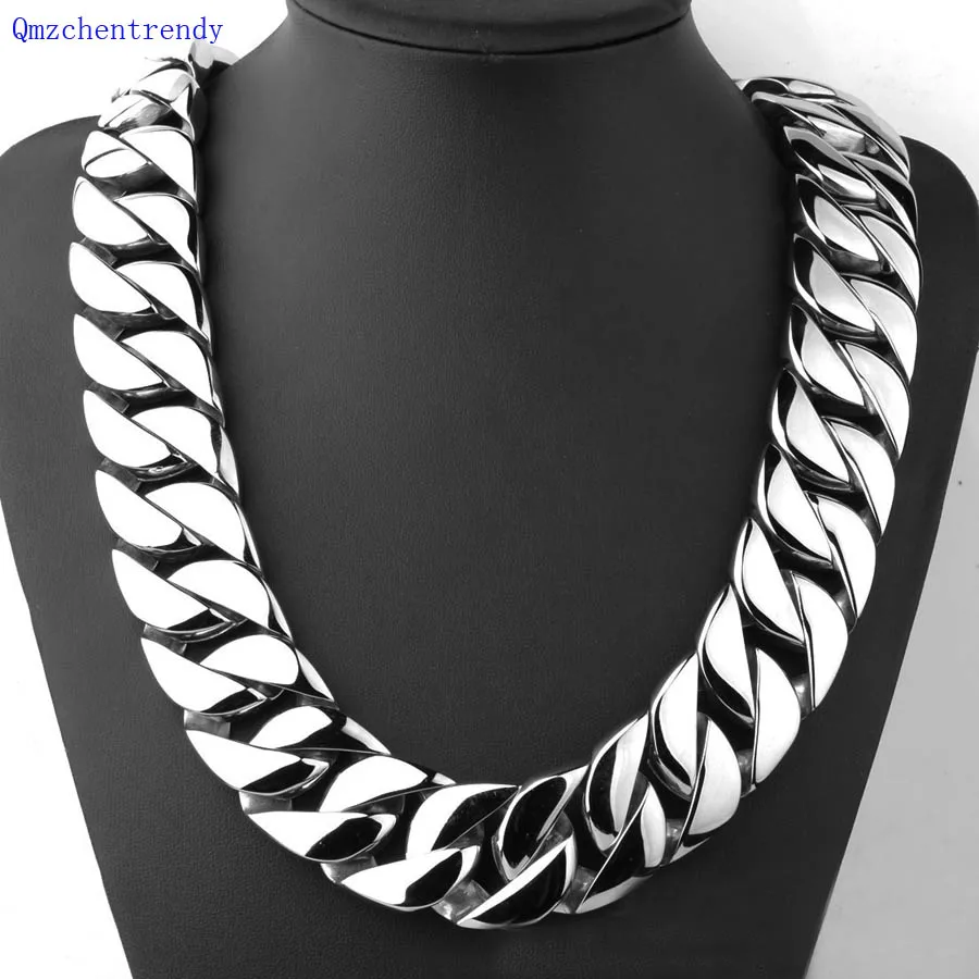 Hip Hop Super Heavy 32mm Stainless Steel Cuban Link Tone Male Necklace Punk Exaggerated Big Chain T-Show Men Jewelry Accessories