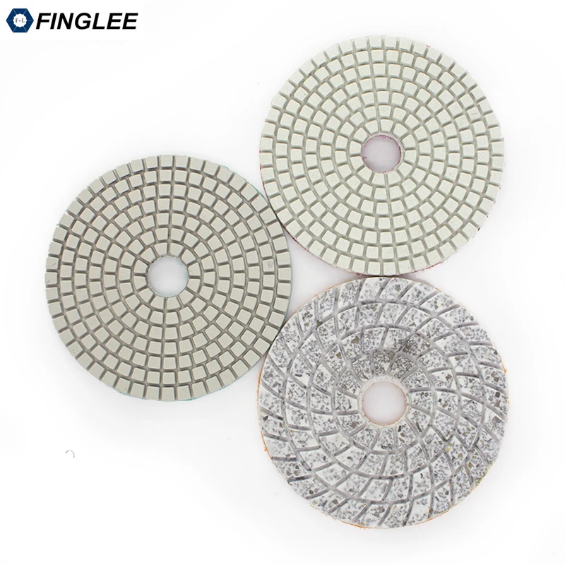 FINGLEE 4inch 100mm 3 step wet use Diamond Polishing Pads marble polishing pads for granite flexible