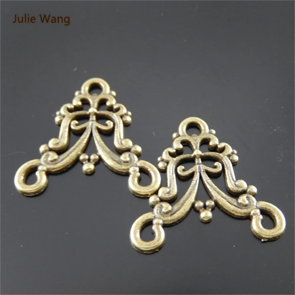 Julie Wang 10pcs Mini Charms Antique Bronze Hollow Flower Connector Pendant Handmade Hanging Crafts