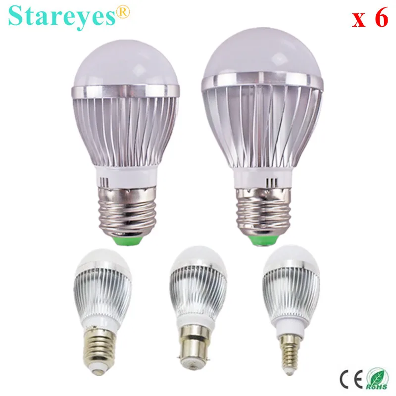 

Free shipping 6 pcs Dimmable Bubble Ball Bulb AC85-265V 5W 4W 3W E14 E27 B22 GU10 High power Globe light LED Bulb LED Lamp