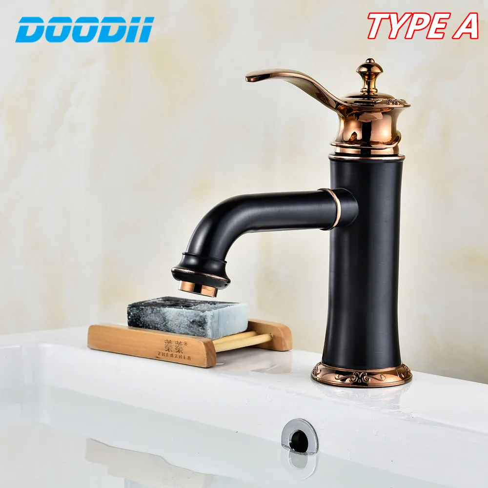 

Top Quality Black bathroom faucet Deck mounted Basin Sink Faucet mixer waterfall torneira tap Torneira Para Banheiro DOODII