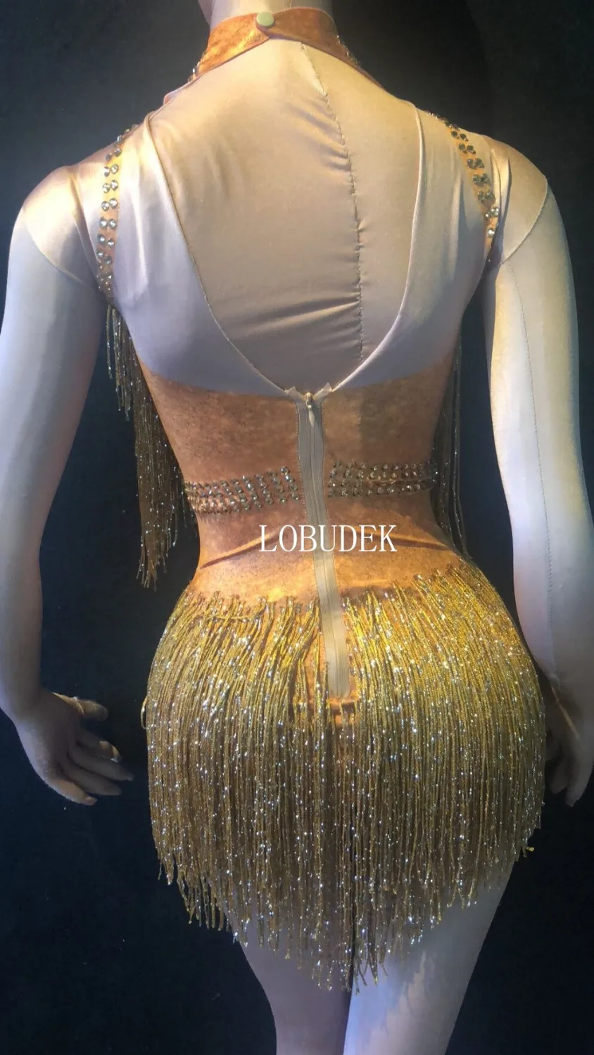 Adult Latin Dance Diamond Tassel Bodysuit Women Sexy Nightclub DJ Gogo Sleeveless Fringe Leotard Performance Costume