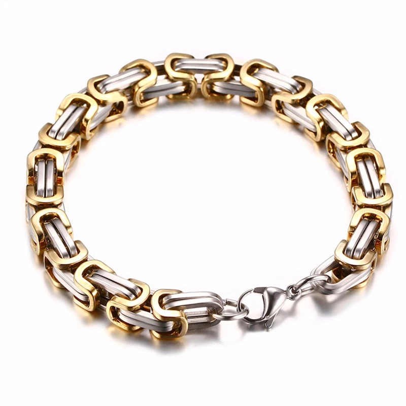 Vnox 8mm Punk Byzantine Link Chain Bracelets for Men Stainless Steel Heavy Male Pulseira