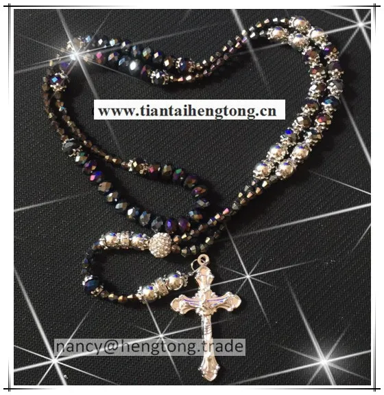 8mm black blingbling crystal rosary necklace glass bead rosary necklace special offer