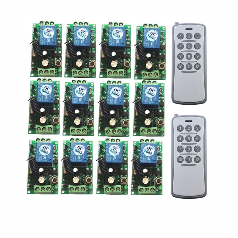 

DC 12V 24V 12CH RF Wireless Remote Control Switch System 12 Receivers + 1 Transmitter Control Momentary Toggle 315/433m