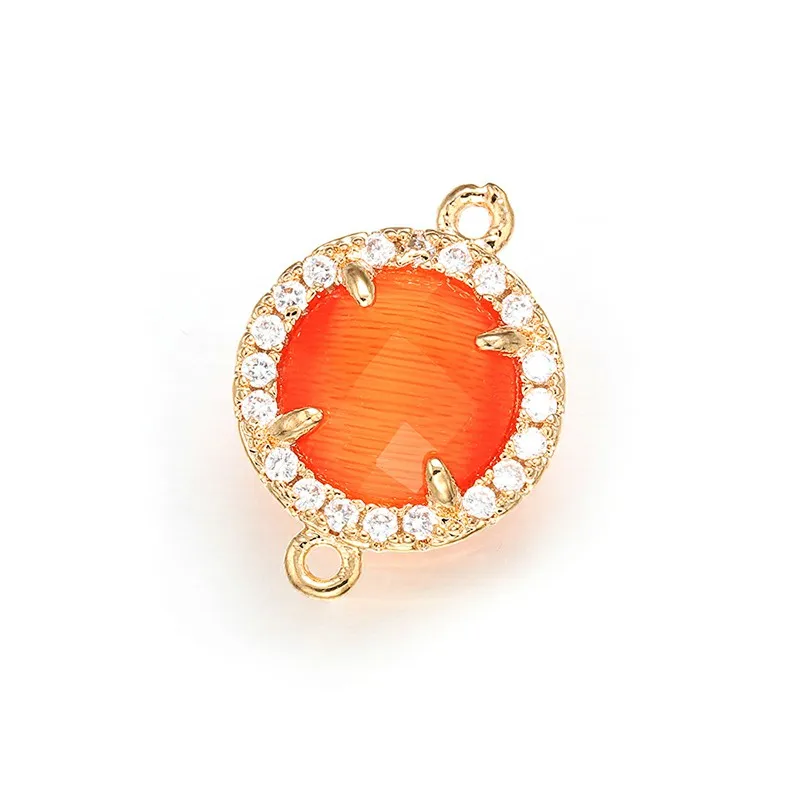 ZHUKOU 12x16mm Brass Cubic Zirconia Round Crystal Connectors for Necklace Handmade jewelry making findings model:VS352