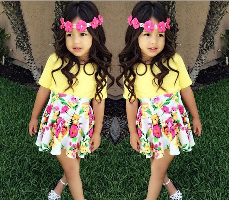 2021 new Summer girls suit,kids baby Girls clothing set kids children T shirt +flower skirt 2 pc clothes set girl dress set