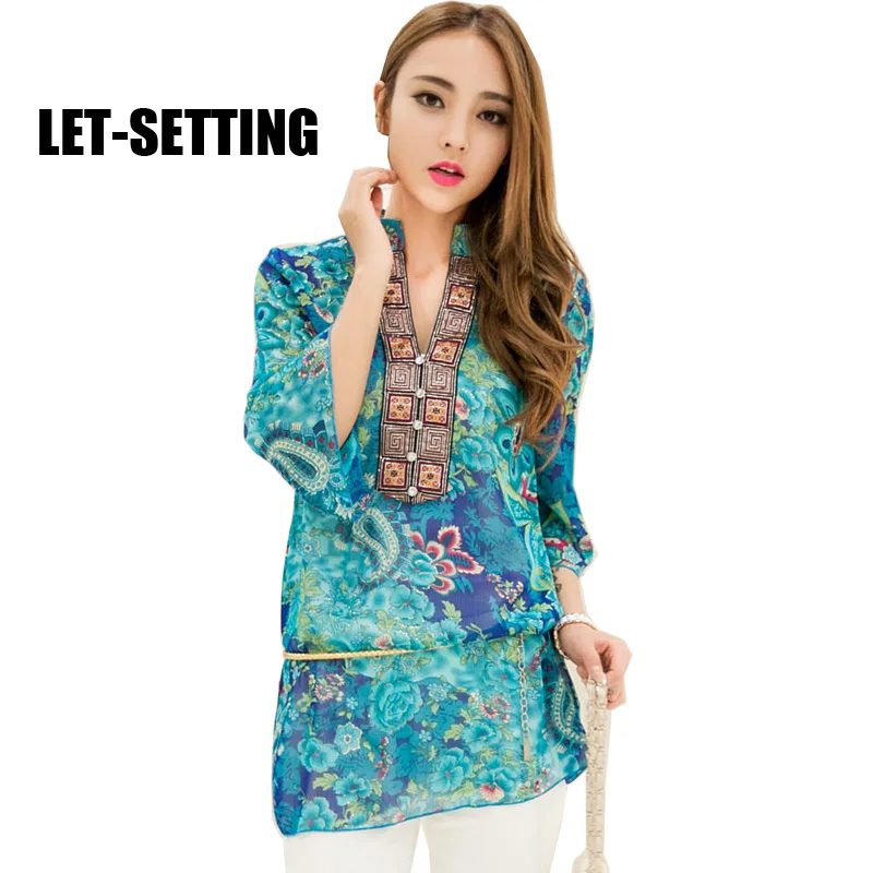 LET-وضع أحمر/أزرق/رمادي/وردي M ، L ، XXL ، 3XL ، 4XL ، 5XL موضة جديدة الصيف الخامس الرقبة المرأة الشيفون طباعة حجم كبير حفلة موسيقية فستان مثير