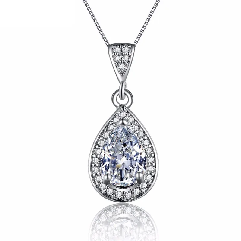 Water Drop CZ Wedding Jewelry Sets For Brides White Gold color Earring Necklace Sets Parure Bijoux ASM019