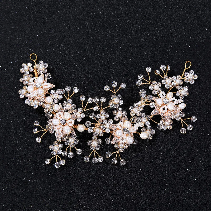 

Floralbride Wired Rhinestone Crystal Freshwater Pearls Wedding Headband Bridal Hair Vine Hair Accessories Women Jewelry