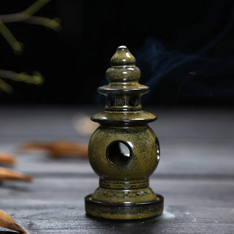 Special tower incense burner purple clay censer Mini ceramic Home burner antique with 20 grains cone incense