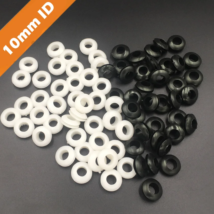 

110pcs 10mm Inner Diameter Black White Dual Side Open Hole Plug Cable Wiring Rubber Protector Ring Seal Grommet Gasket