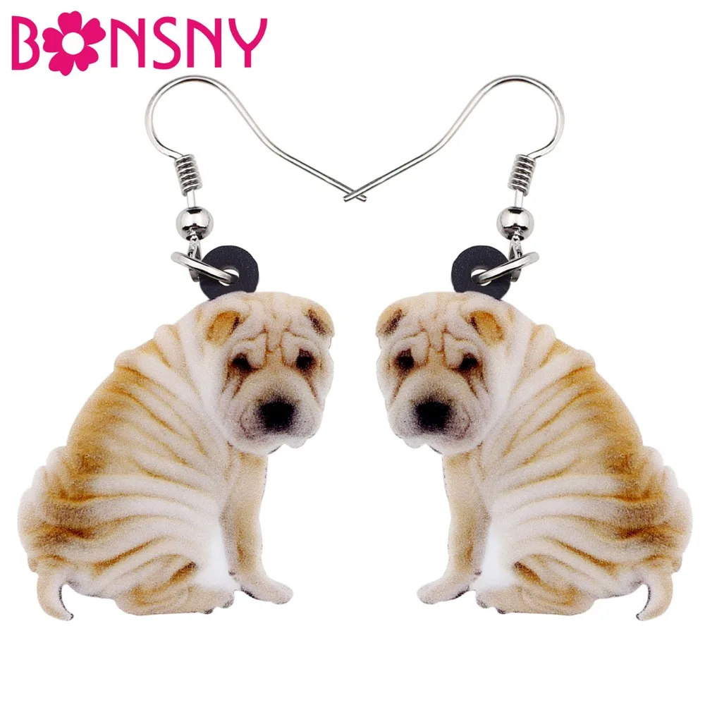 Bonsny Acrylic Cartoon Sitting SharPei Dog Earrings Big Long Dangle Drop Women Girls Ladies Animal Jewelry Wholesale Accessory