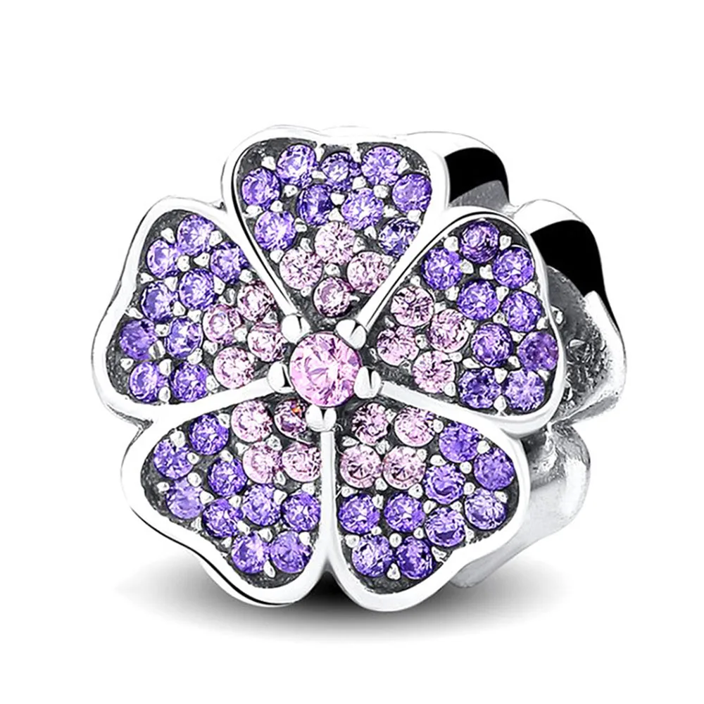 

Authentic 925 Sterling Silver Charm Bead Purple Daisy Full Crystal Beads For Original Pandora Charm Bracelets & Bangles Jewelry