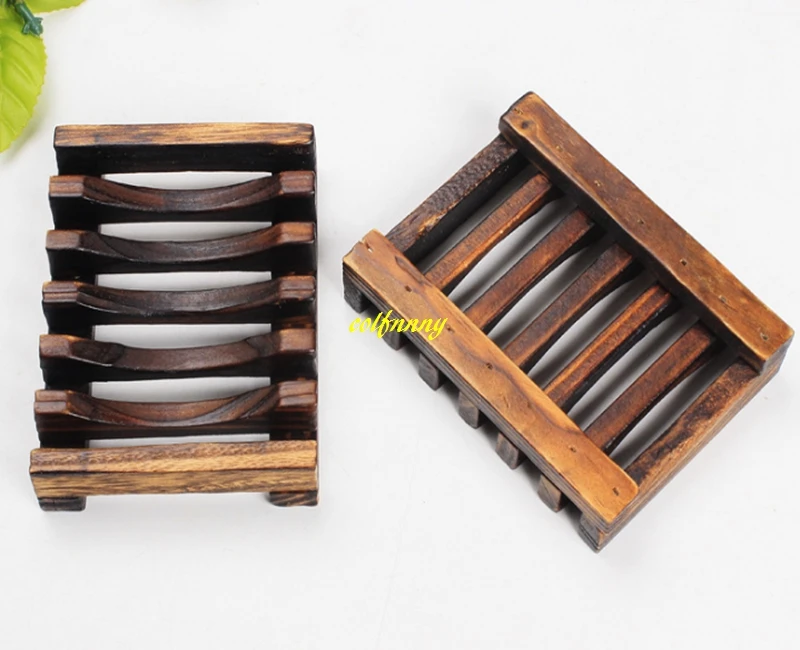 50pcs/lot Wood Kitchen Bathroom Sponge Soap Dish Plate Box Holder Container Shelf Carbon Wooden Color