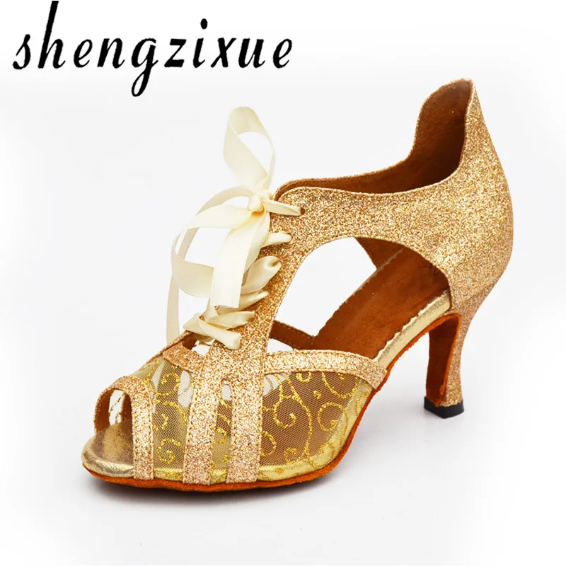 ShengzixueGirl delle Donne delle Signore Sandali Sparkling Glitter DELL'UNITÀ di elaborazione di Stoffa Con Lustrini Sala Da Ballo/Scarpe Da Ballo Latino Argento/Nero/ oro 7 CENTIMETRI/5 CENTIMETRI