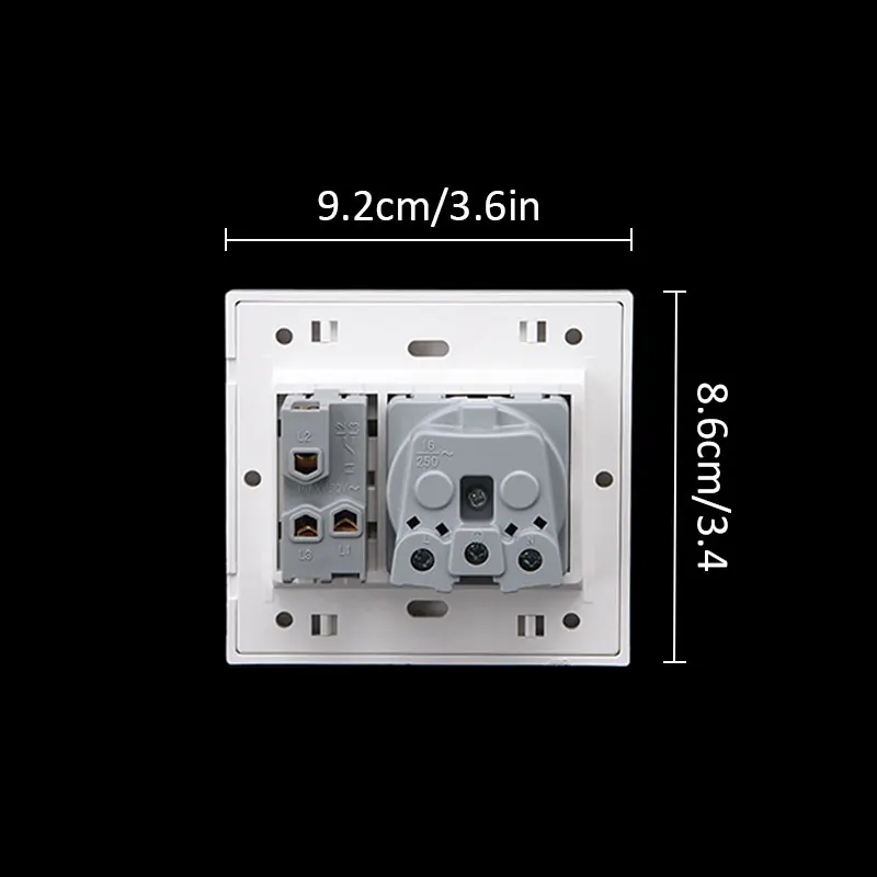 1 Gang 1 Way Wall Switch Socket  EU German/French Standard Push Button Switch With Socket Panel Wall Light Switch 16A 250V image 3