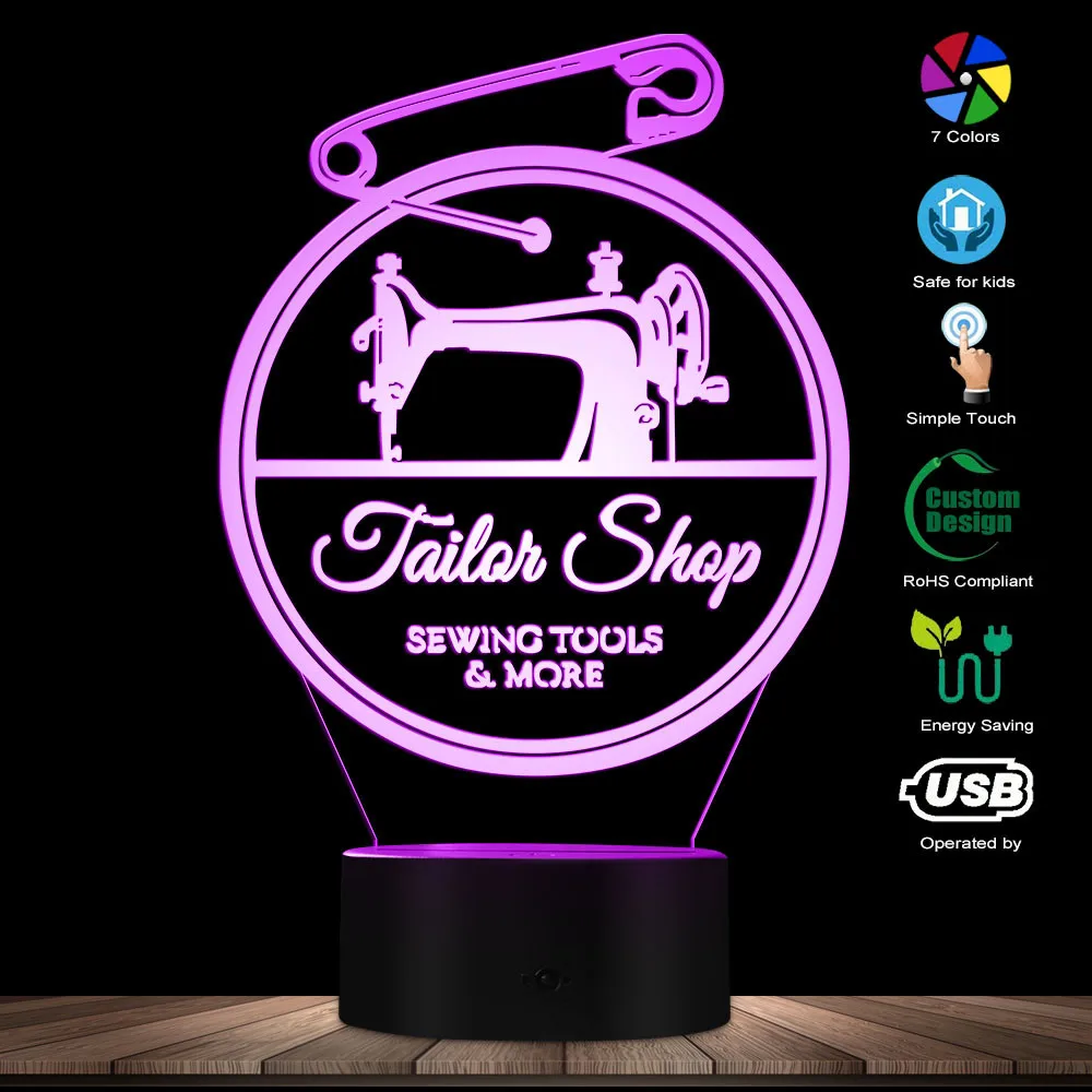 Tailor Shop Sewing Tools 3D Optical illusion Novelty Light Sewing Machine Seamstress Decorative Lighting Sleepy Light Table Lamp