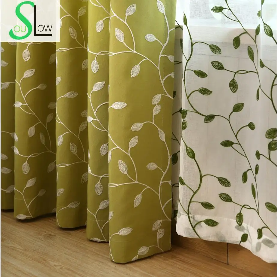 

Slow Soul Green Blue White Leaves Embroidered Pastoral Tulle Curtains Modern For Living Room Kitchen 3d Bedroom Linen Cotton