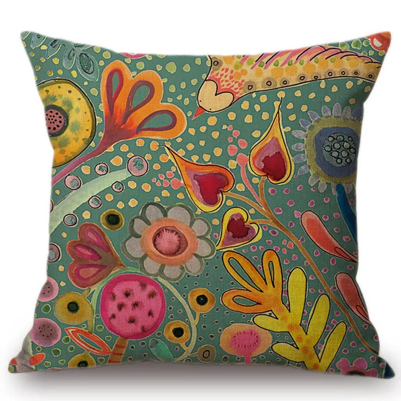 

Spring Floral Bird Abstract Art Oil Painting Design Sofa Throw Pillow Case Home Decorative Cotton Linen Pastoral Cushion Cover