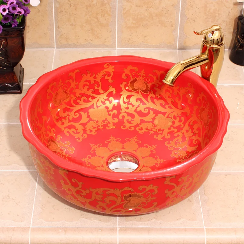 

Home & Hotel Decor Artistic China wash basin Ceramic Art Bathroom Vessel Sinks Round counter top hair wash basin