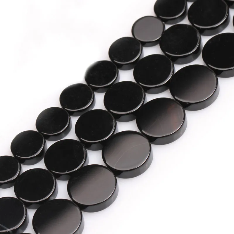 10-16mm Natural Black Agate Stone Beads 15\'\' Button Coin Shape Loose Beads For Jewelry Making Beads Necklace DIY Beads Gift