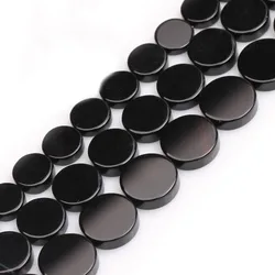 10-16mm Natural Black Agate Stone Beads 15'' Button Coin Shape Loose Beads For Jewelry Making Beads Necklace DIY Beads Gift