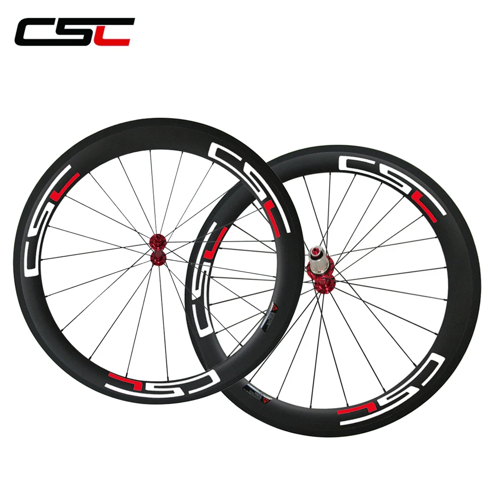 CSC U shape 60mm tubular wheels depth 25mm with Carbon fiber bicycle wheels with Powerway R13 hub sapim cx ray pillar 1420