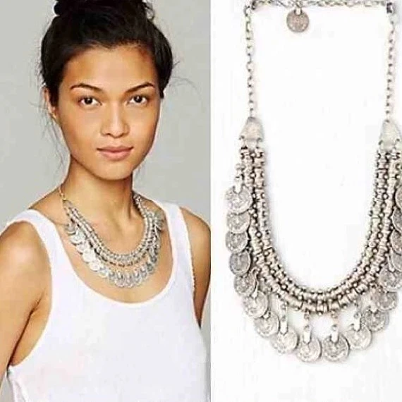 Bohemian Türkische Ethnische Metall Gypsy Strand Halsband Bib Münze Quaste Kragen Halskette Für Frauen Indischen Charme Turk Party Schmuck – Detail 1